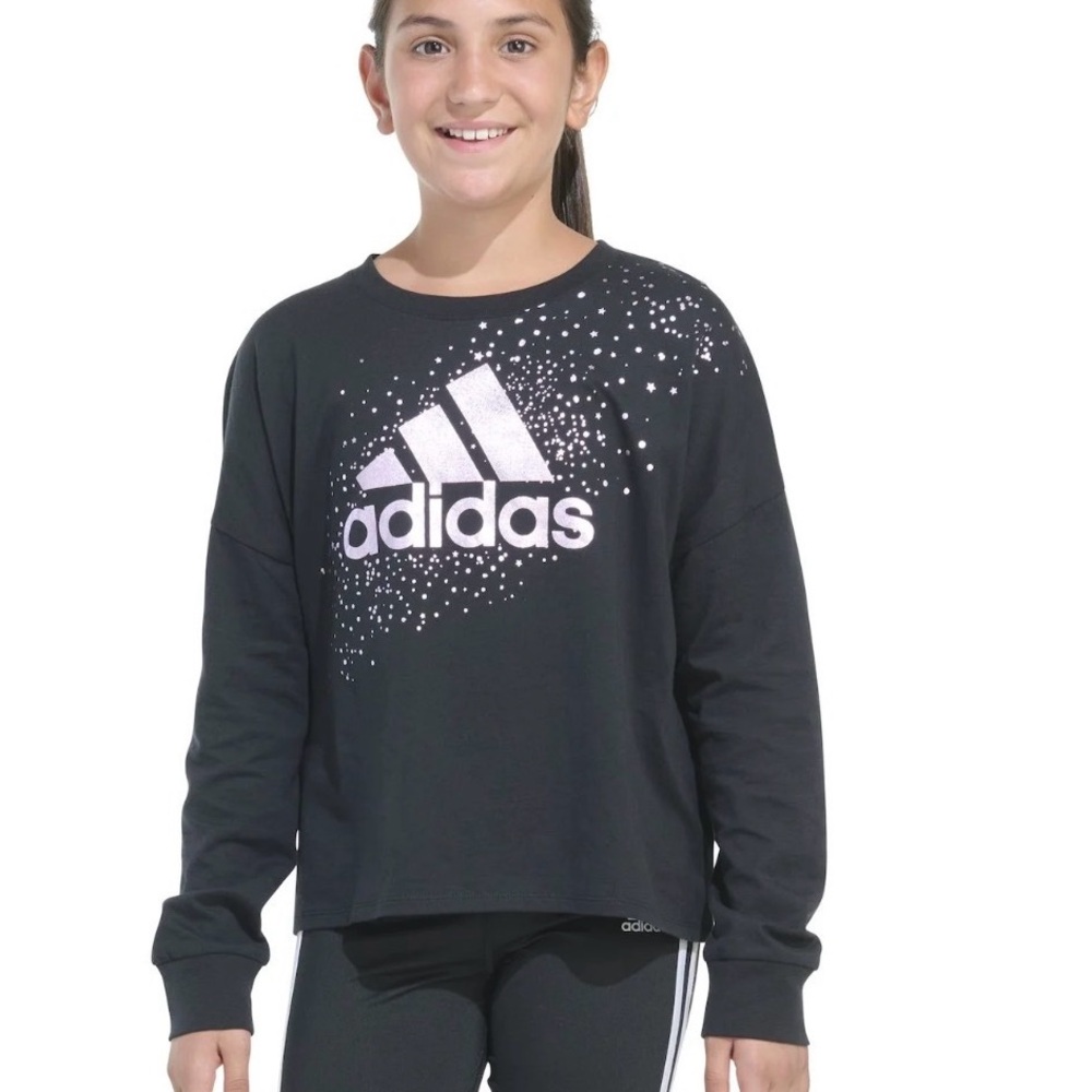 Adidas Kids Black Sweatshirt with pink Logo